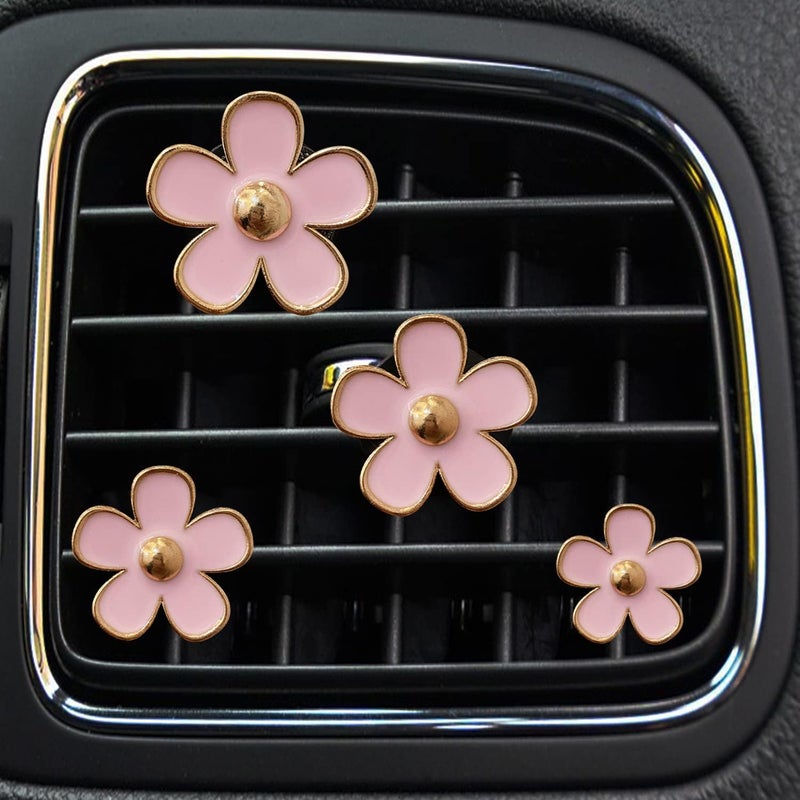 SPANICE Daisy Air Vent Clips, 4 Pcs Cute Flower Car Air Conditioning Outlet Clip Car Air Freshener Clip Charm Car Inter Decor Accessories for Women (Pink) - Image 1